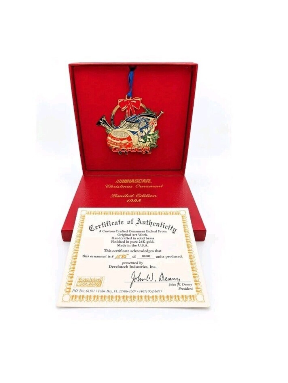 1998 Jeff Gordon #24 NASCAR 24K Gold Brass Christmas Ornament COA Limited Ed
